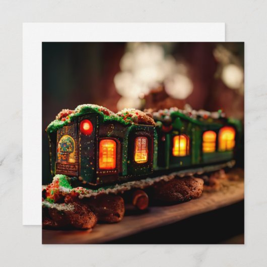 Gingerbrot Weihnachtszug Einladung (Vorne/Hinten)