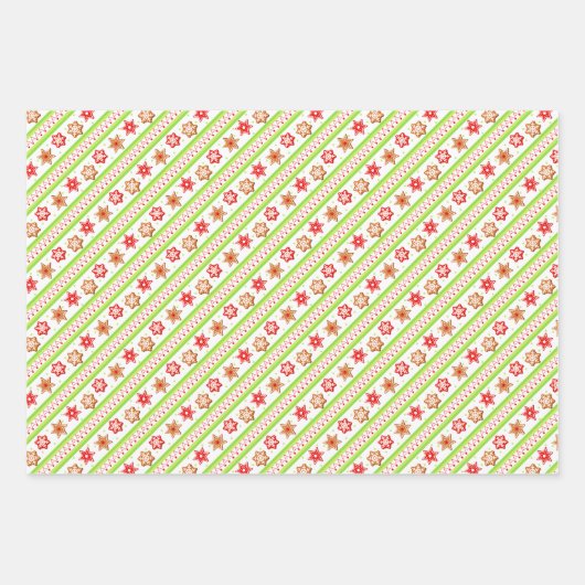 Gingerbrote Cookies für Ihren Urlaub in Rot, Grün Geschenkpapier Set (Vorderseite 3)