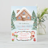 Gingerbrothaus Weihnachtsfeierliche Party Einladun Einladung (Stehend Vorderseite)