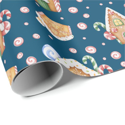 Gingerbrothäuser & Candy Canes Roll Geschenkpapier (Rolleneckpunkt)