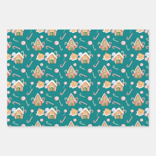 Gingerbrothäuser & Candy Canes Set Geschenkpapier Set (Vorderseite)