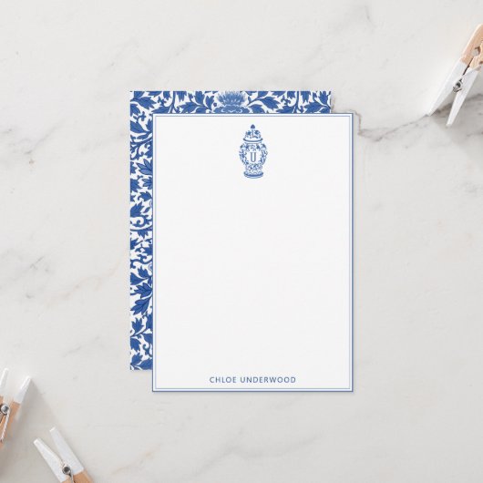 GingerJar Chinoiserie | Monogramm U | Mitteilungsk Karte (Vorderseite/Rückseite Beispiel)