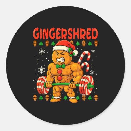 Gingershred Gingerbread Christmas Workout Gym Ging Runder Aufkleber (Vorderseite)