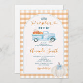 Gingham A Little Pumpkin Fall Truck Baby Dusche Einladung (Vorne/Hinten)