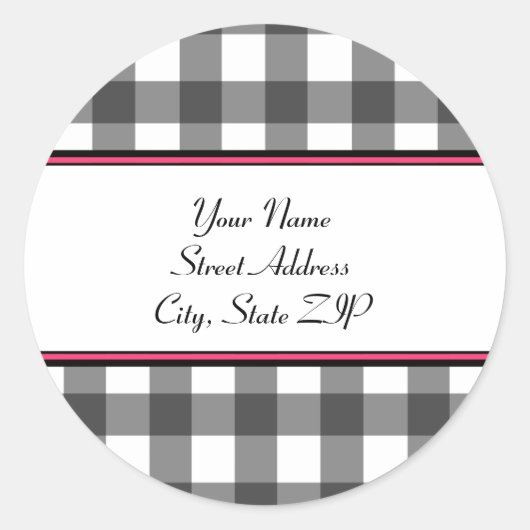 Gingham Address Labels Runder Aufkleber (Vorderseite)