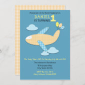 Gingham Airplane und Balloons zum ersten Geburtsta Einladung (Vorne/Hinten)