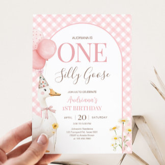 Gingham Albern Goose Birthday Party Einladung