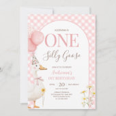 Gingham Albern Goose Birthday Party Einladung (Vorderseite)