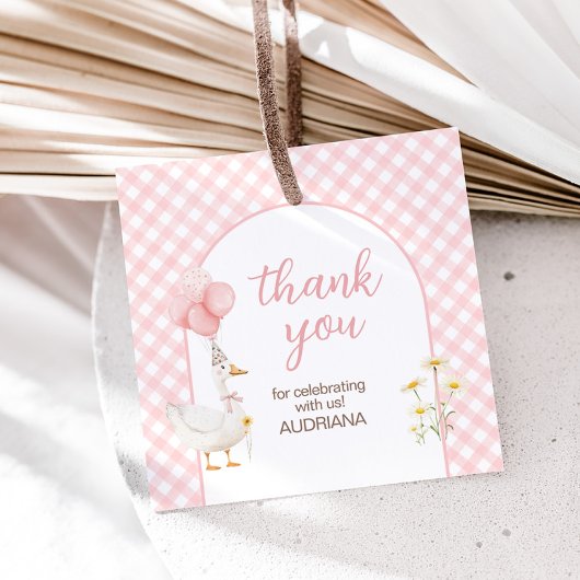 Gingham Albern Goose Birthday Party Geschenkanhänger
