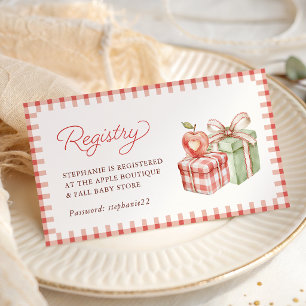 Gingham-Apfel-Baby-Shower-Geschenkeliste Karte