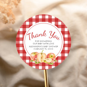 Gingham Apfel Unserer Lieblings-Baby-Party Runder Aufkleber