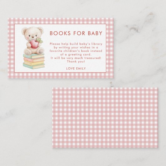 Gingham Apple of Eye Bear Books for Baby Shower Begleitkarte (Vorne/Hinten)