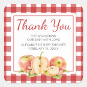 Gingham Apple of Our Eye Baby Shower Quadratischer Aufkleber (Vorderseite)