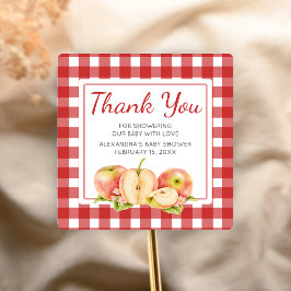 Gingham Apple of Our Eye Baby Shower Quadratischer Aufkleber