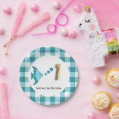 Gingham, Aquamarin Blue Fish & Balloon 1. Geburtst Pappteller (Party)