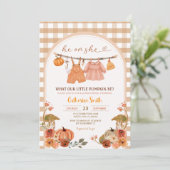 Gingham ArchPumpkin Gender Reveal Herbst Herbst Einladung (Stehend Vorderseite)