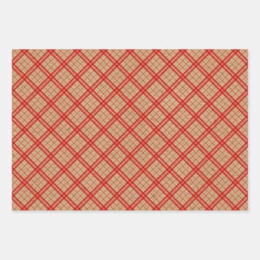 Gingham auf Kraft-Rot-Rot Geschenkpapier Set (Vorderseite 3)