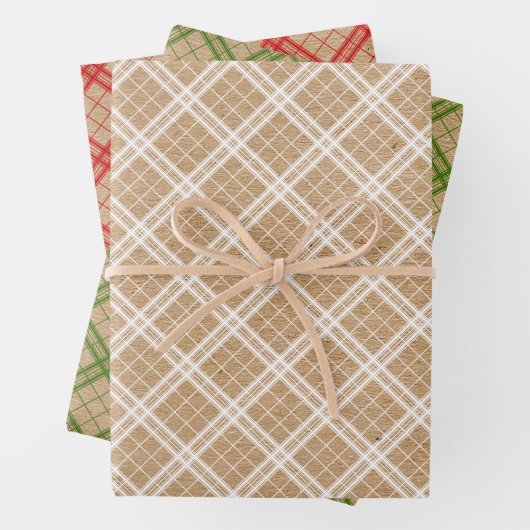 Gingham auf Kraft-Rot-Rot Geschenkpapier Set (Beispiel)