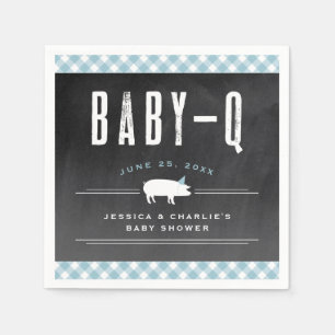 Gingham Baby BBQ Blue Co-ed Babyparty Serviette