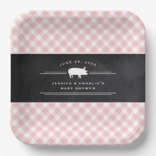 Gingham Baby BBQ Pink Co-ed Babyparty Pappteller