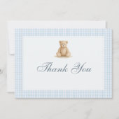 Gingham Baby Bearly Wait Teddy Bear Baby Shower Dankeskarte (Vorderseite)