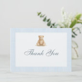 Gingham Baby Bearly Wait Teddy Bear Baby Shower Dankeskarte (Stehend Vorderseite)
