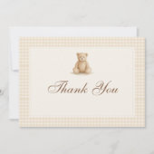 Gingham Baby Bearly Wait Teddy Bear Baby Shower Dankeskarte (Vorderseite)