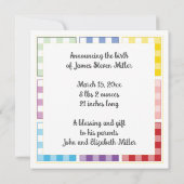 Gingham Baby Birth Ankündigung Faith basiert (Rückseite)