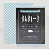Gingham Baby GRILLEN Blue Baby Shower Einladung (Vorne/Hinten)
