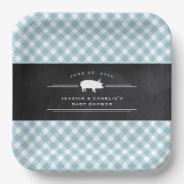 Gingham Baby GRILLEN Blue Co-ed Baby Shower Pappteller
