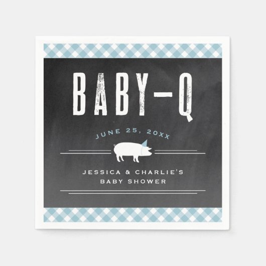 Gingham Baby GRILLEN Blue Co-ed Baby Shower Serviette (Vorderseite)