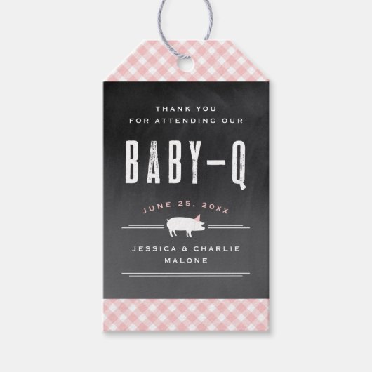 Gingham Baby GRILLEN Pink Baby Shower Geschenkanhänger (Vorderseite)