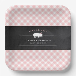 Gingham Baby GRILLEN Pink Co-ed Baby Shower Pappteller