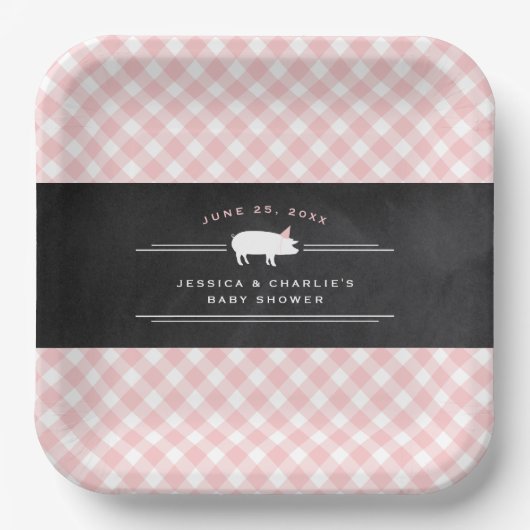 Gingham Baby GRILLEN Pink Co-ed Baby Shower Pappteller (Vorderseite)