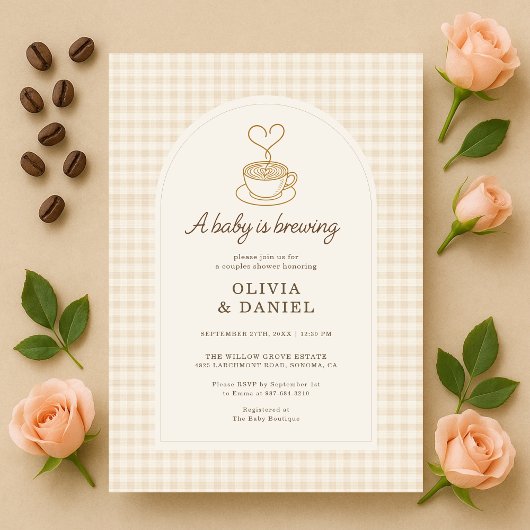 Gingham Baby is Brewing Coffee Couples Shower Einladung