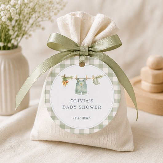Gingham-Baby-Party 'Locally Grown' Geschenkanhänger