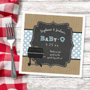 Gingham Baby Q Junge Babydusche Dekoration Grillen Serviette