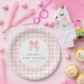 Gingham-Baby-Shower-Papierplatten mit rosa Schleif Pappteller (Party)
