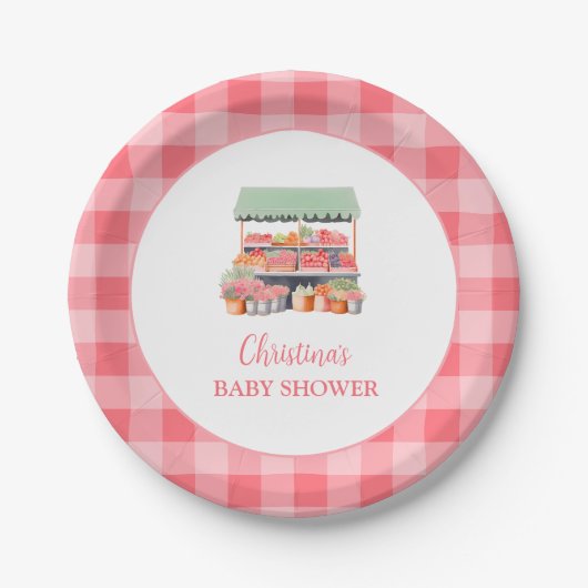Gingham Baby Shower Pappteller (Vorderseite)