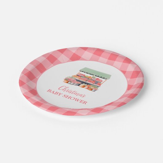 Gingham Baby Shower Pappteller (Schrägansicht)