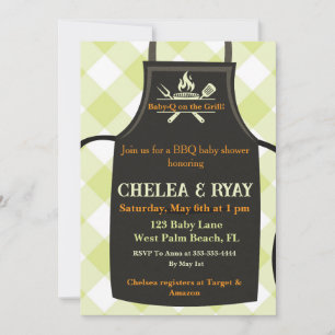 Gingham-Baby-Shower steht auf dem Grill baby showe Einladung