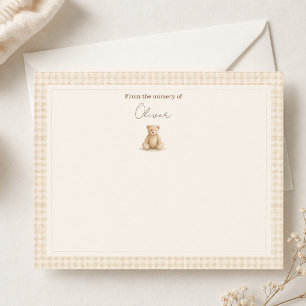 Gingham-Baby-Teddybär-Nursery-Neutral Mitteilungskarte