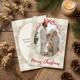 Gingham-Band Familienfoto Weihnachtskarte Feiertagskarte
