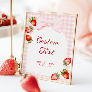 Gingham-Band-Schleife Erdbeeren-Tischschild Poster