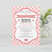 Gingham Barbecue Baby Shower Einladung / Coral (Stehend Vorderseite)
