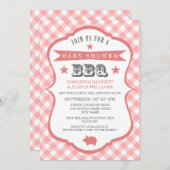 Gingham Barbecue Baby Shower Einladung / Coral (Vorne/Hinten)