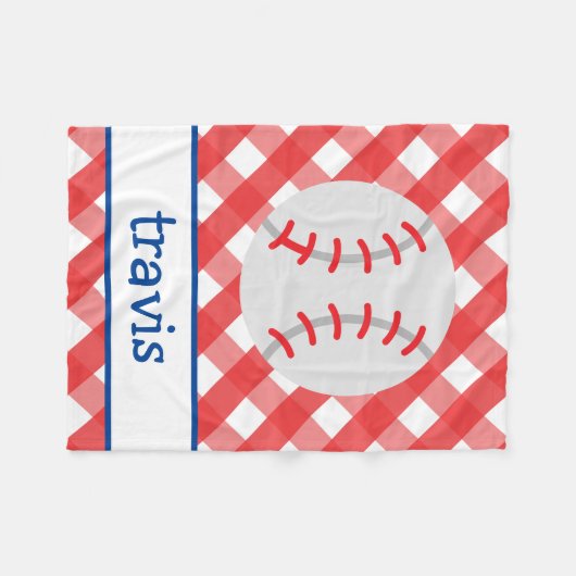 Gingham Baseball Personalisiert Fleece Blanket (Vorderseite (Horizontal))