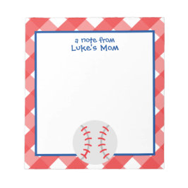 Gingham Baseball Personalisiert Notepad Notizblock