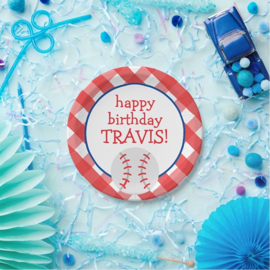 Gingham Baseball Personalisiert Party Teller (Party)