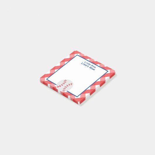 Gingham Baseball Personalisiert Post-it Notepad Klebezettel (angewinkelt)